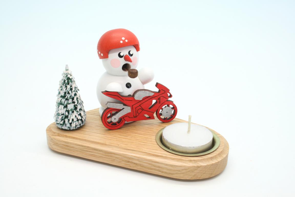 Kerzenhalter Biker weiß mit rotem Bike & Schild 8cm Kerzenhalter Biker weiß mit rotem Bike & Schild 8cm