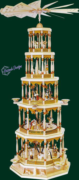 Pyramide Chr. Geburt 5-st., natur, 22er Spw. Stille Nacht  123 cm