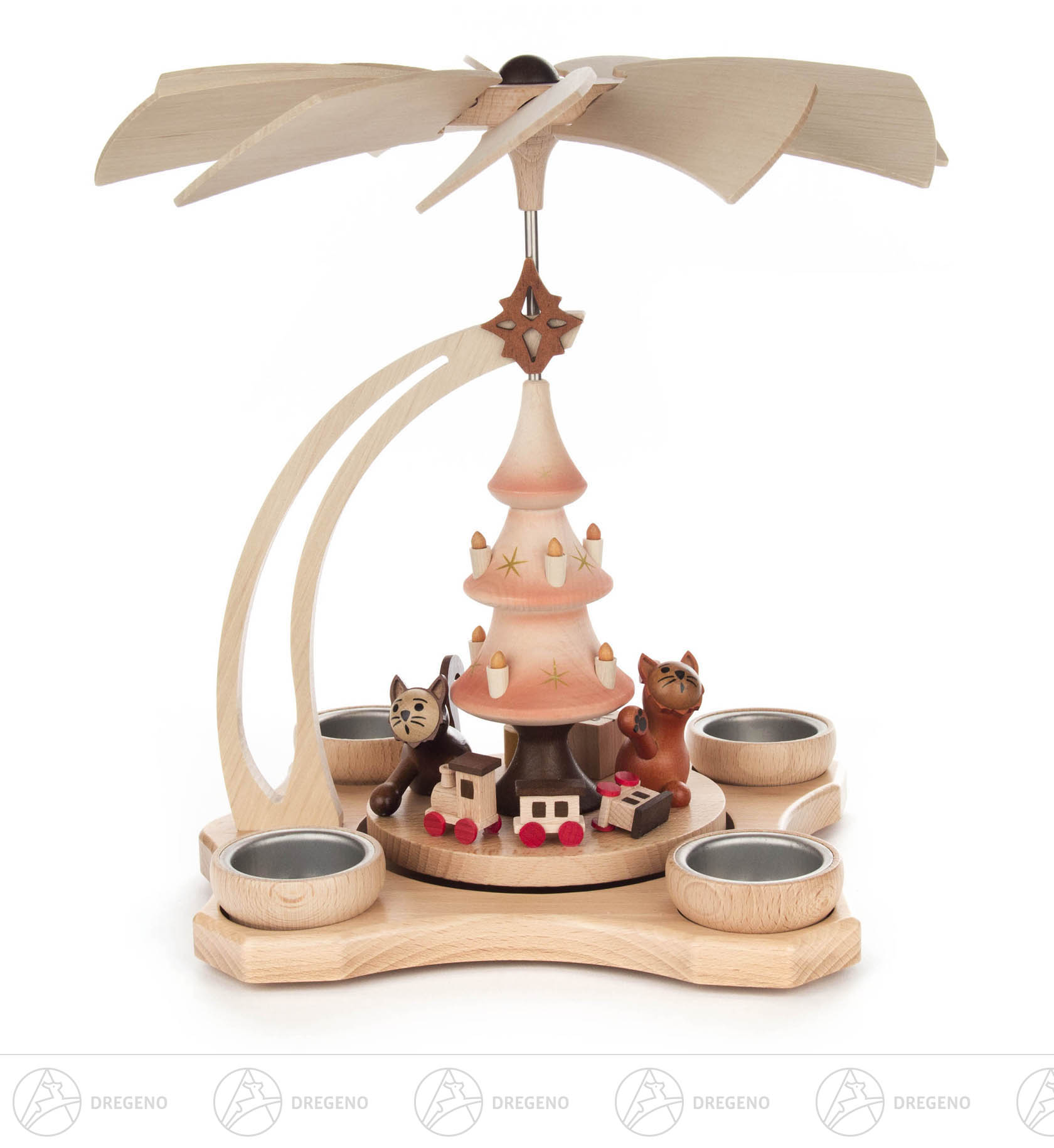 Pyramide spielende Katzen natur für Teelichte