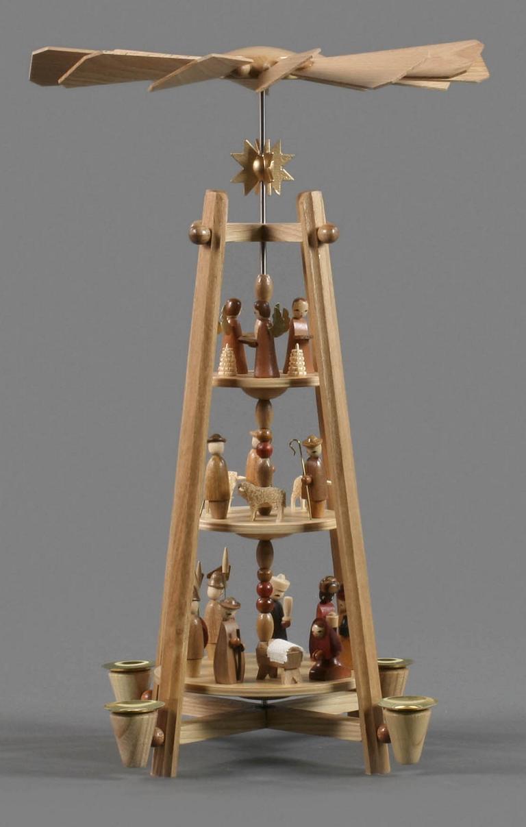 Stabpyramide mit Christi Geburt, 3-stöckig, für Kerzen d14mm