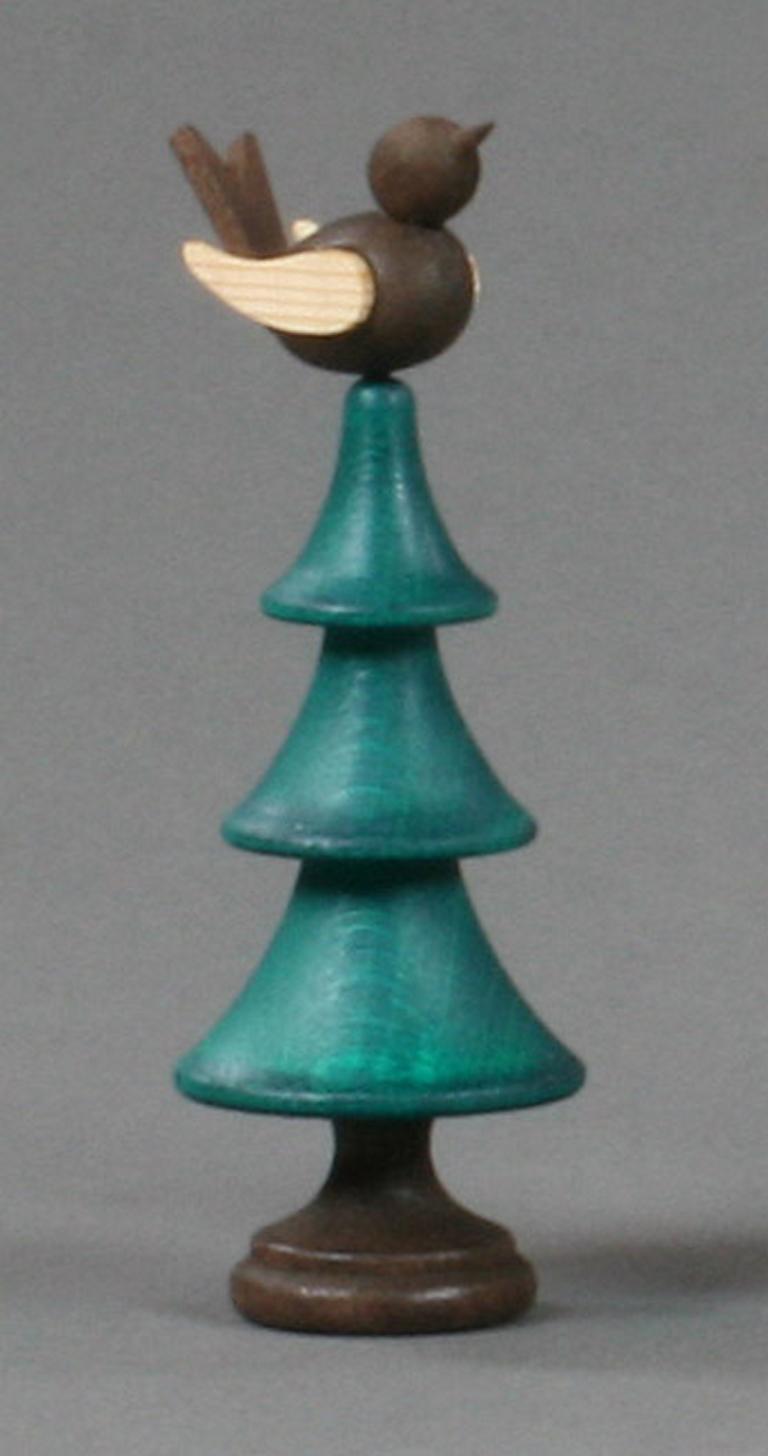 Tanne mit Singvogel, grün