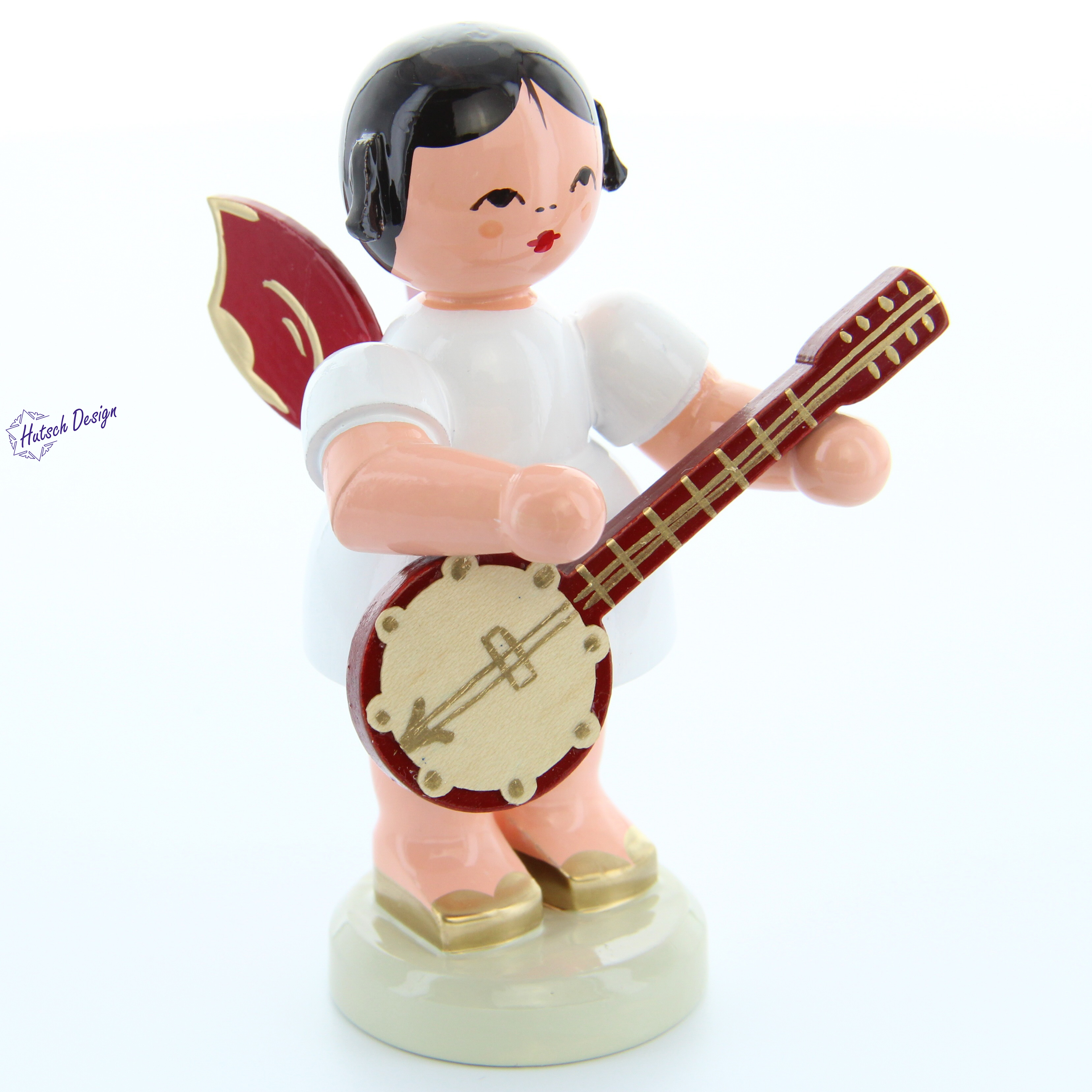 Engel stehend groß mit Banjo, rote Flügel