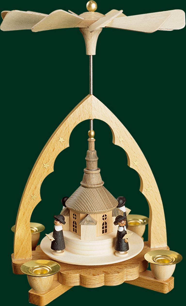 Pyramide Seiffener Kirche mit Kurrende, natur  19 cm