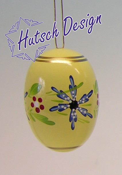 Osterei gelb, 55 mm mit Blumen, handbemalt