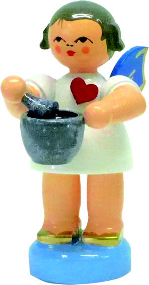 Herzengel stehend mit Mörser, blaue Flügel