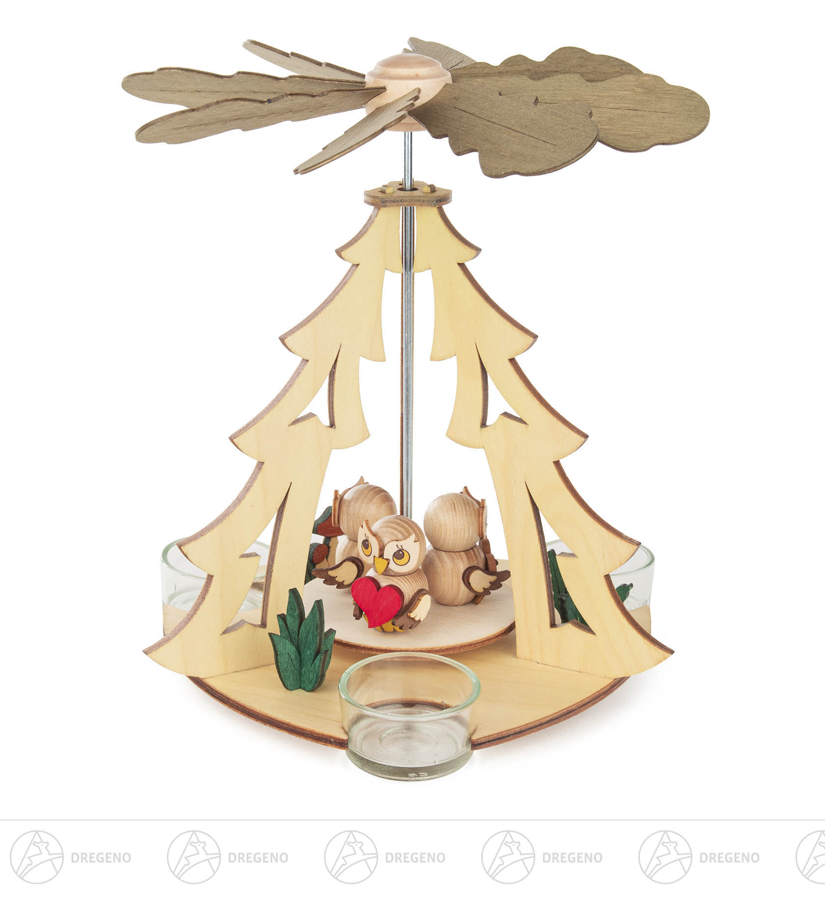 Pyramide mit 3 Eulenkindern für Teelichte