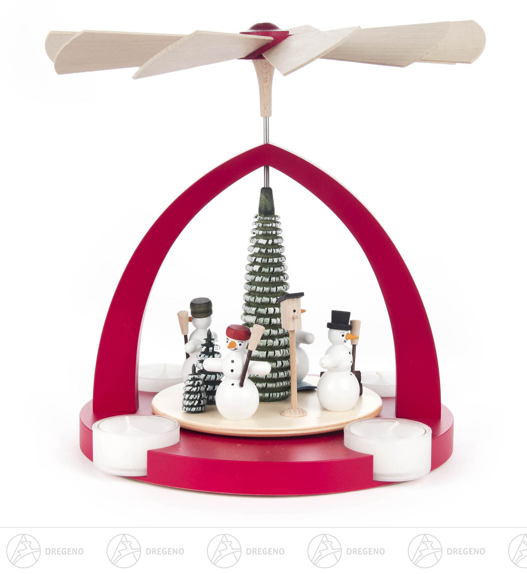 Pyramide mit Schneemännern, rot, für Teelichte