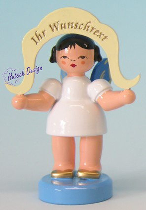 Engel stehend Namensengel, Wunschtext, blaue Flügel