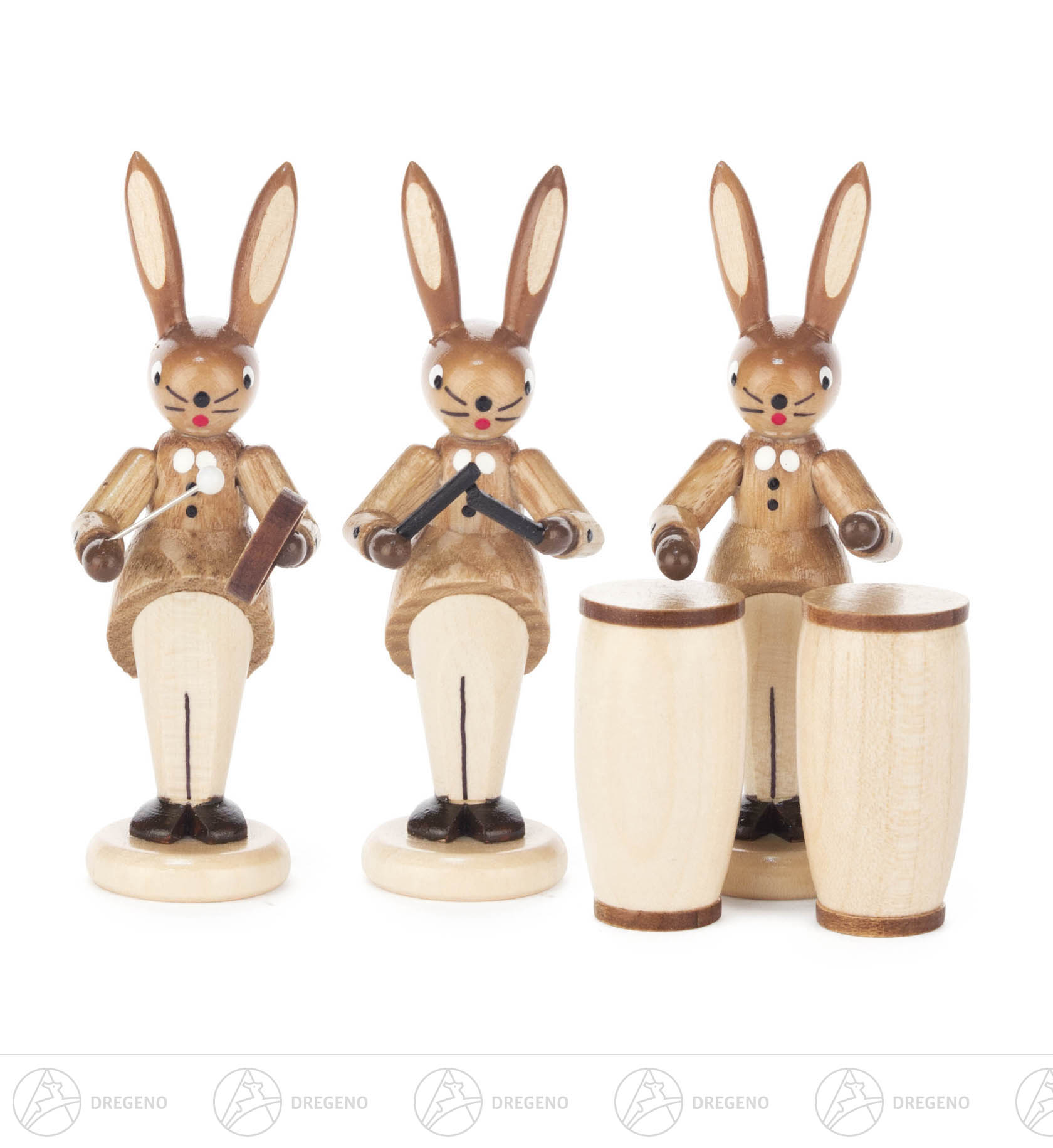 Hasentrio mit Tamburin, Klanghölzern und Congas, natur 8cm