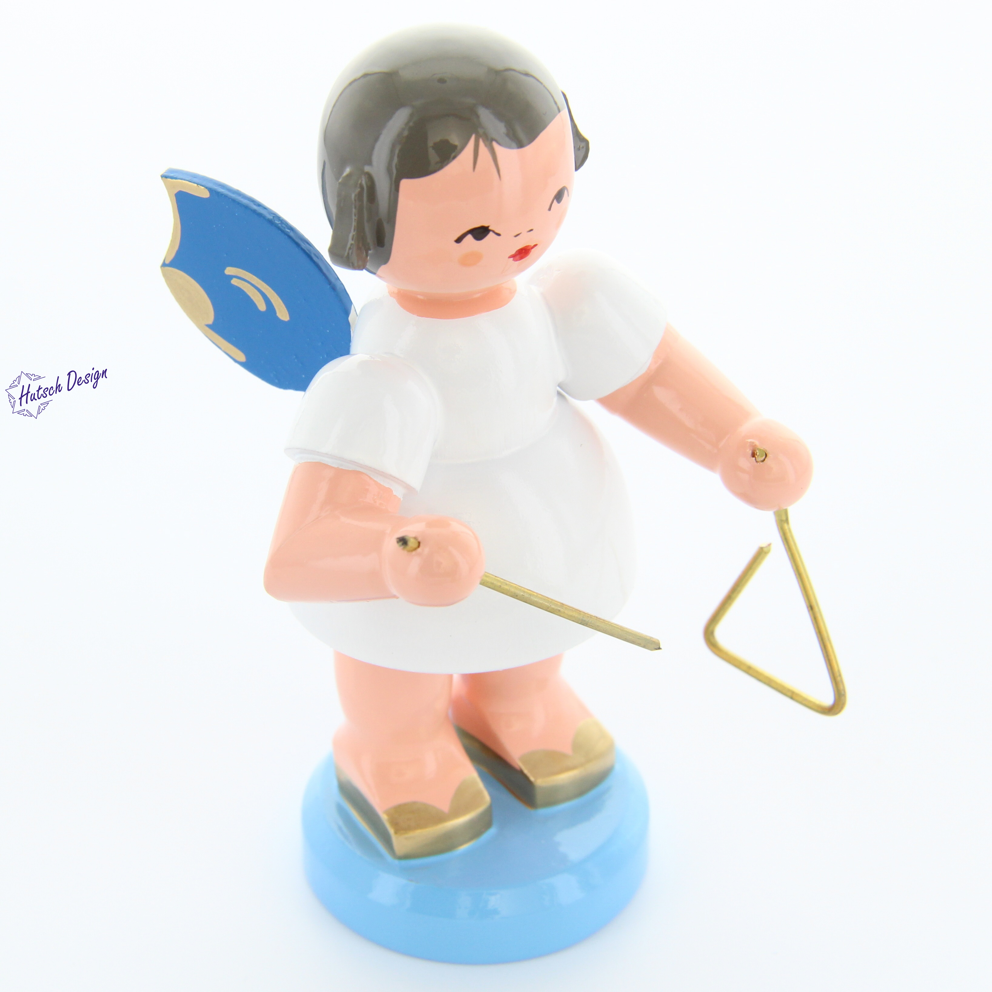 Engel stehend groß mit Triangel, blaue Flügel