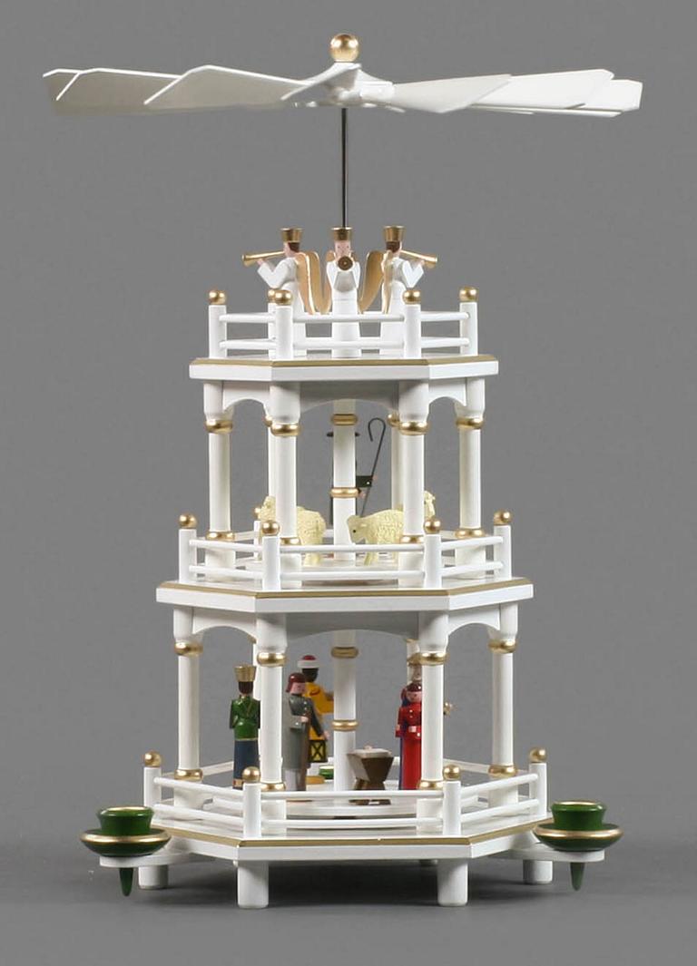 Pyramide mit Christi Geburt weiß, 2-stöckig, für Kerzen d14mm