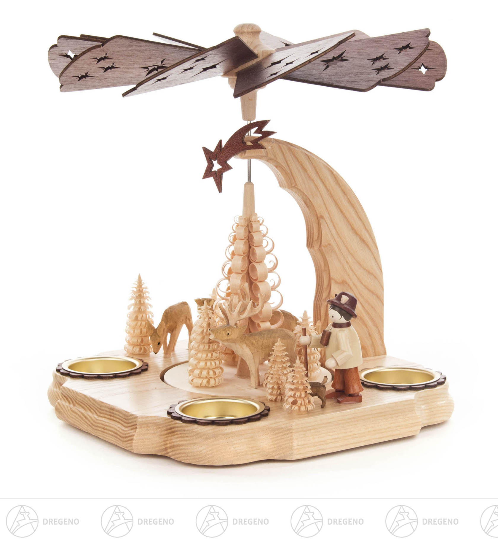 Pyramide Waldmotiv Förster und Rehe natur für Teelichte -exklusiv-