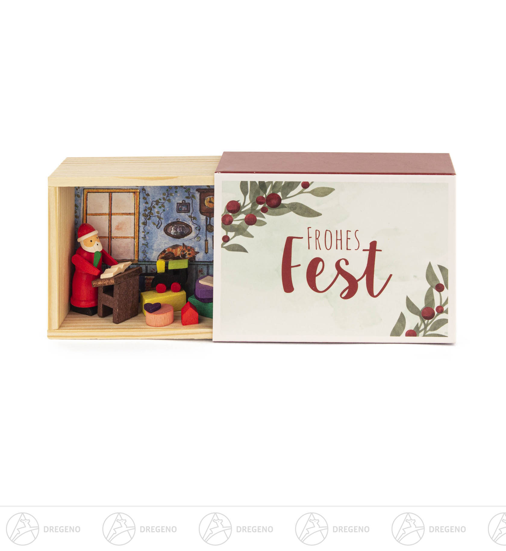 Glückwunschkästel Weihnachtsmann mit Wunschzettel 6x9cm