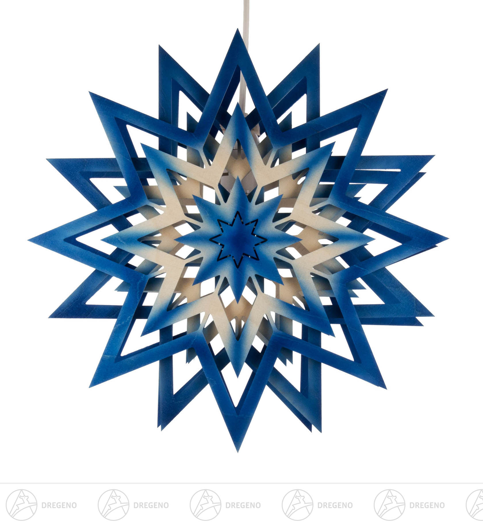 Weihnachtsstern blau-natur mit elektrischer Beleuchtung 28cm