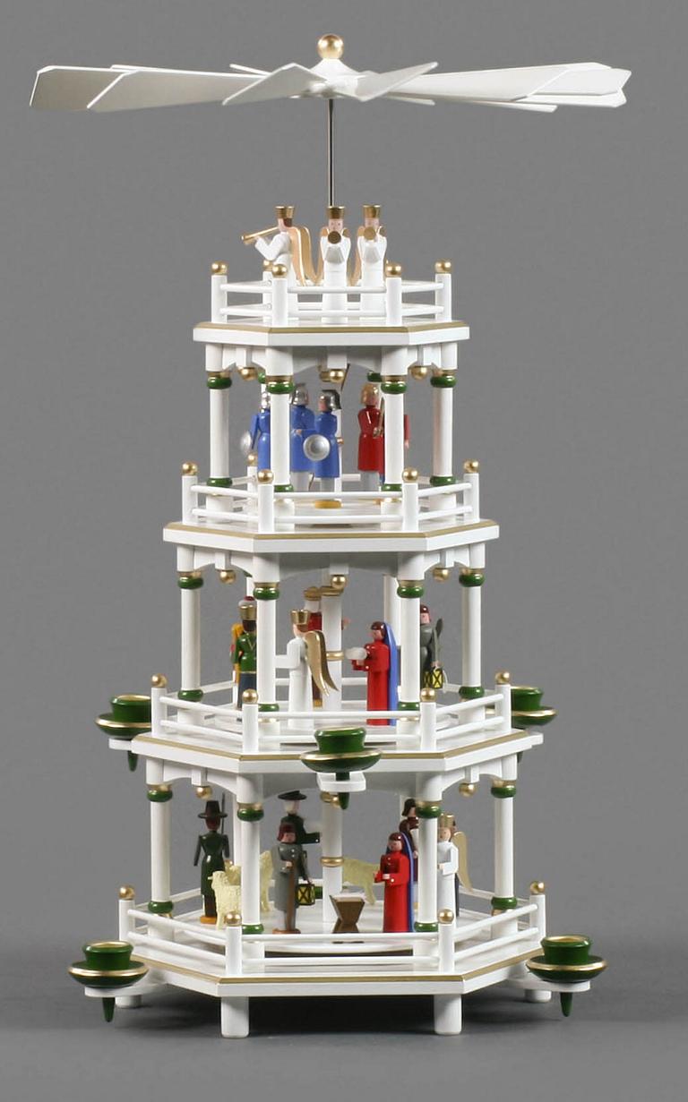 Pyramide mit Christi Geburt weiß, 3-stöckig, für Kerzen d14mm