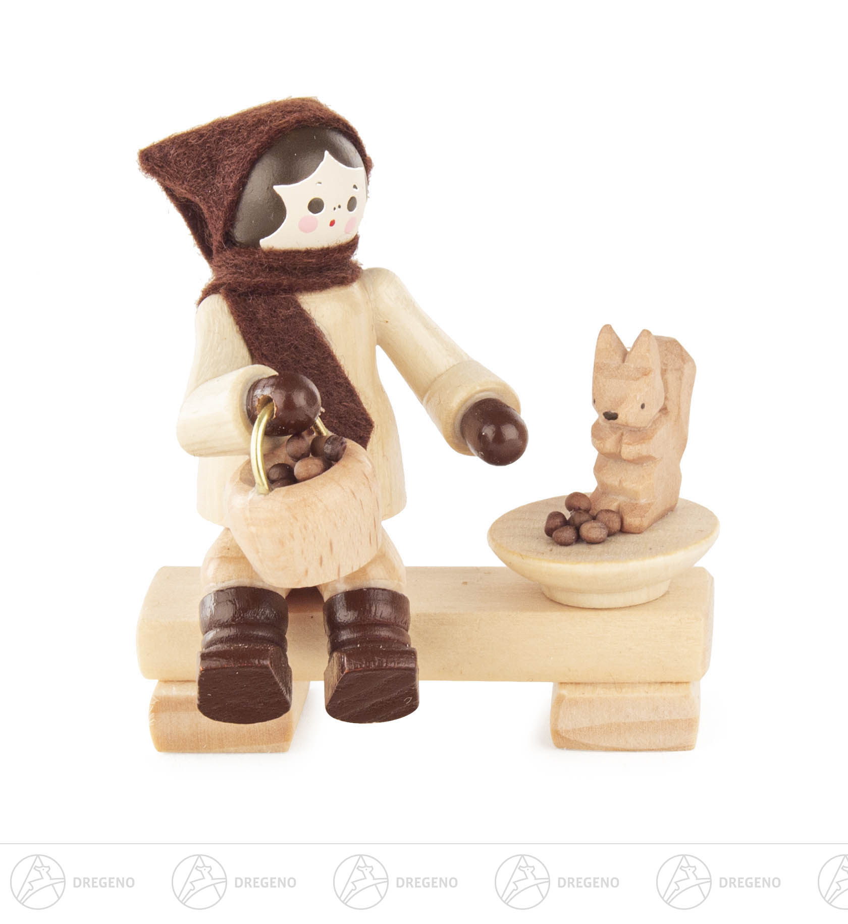 Mädchen auf Bank füttert Eichhörnchen 6cm Mädchen auf Bank füttert Eichhörnchen 6cm