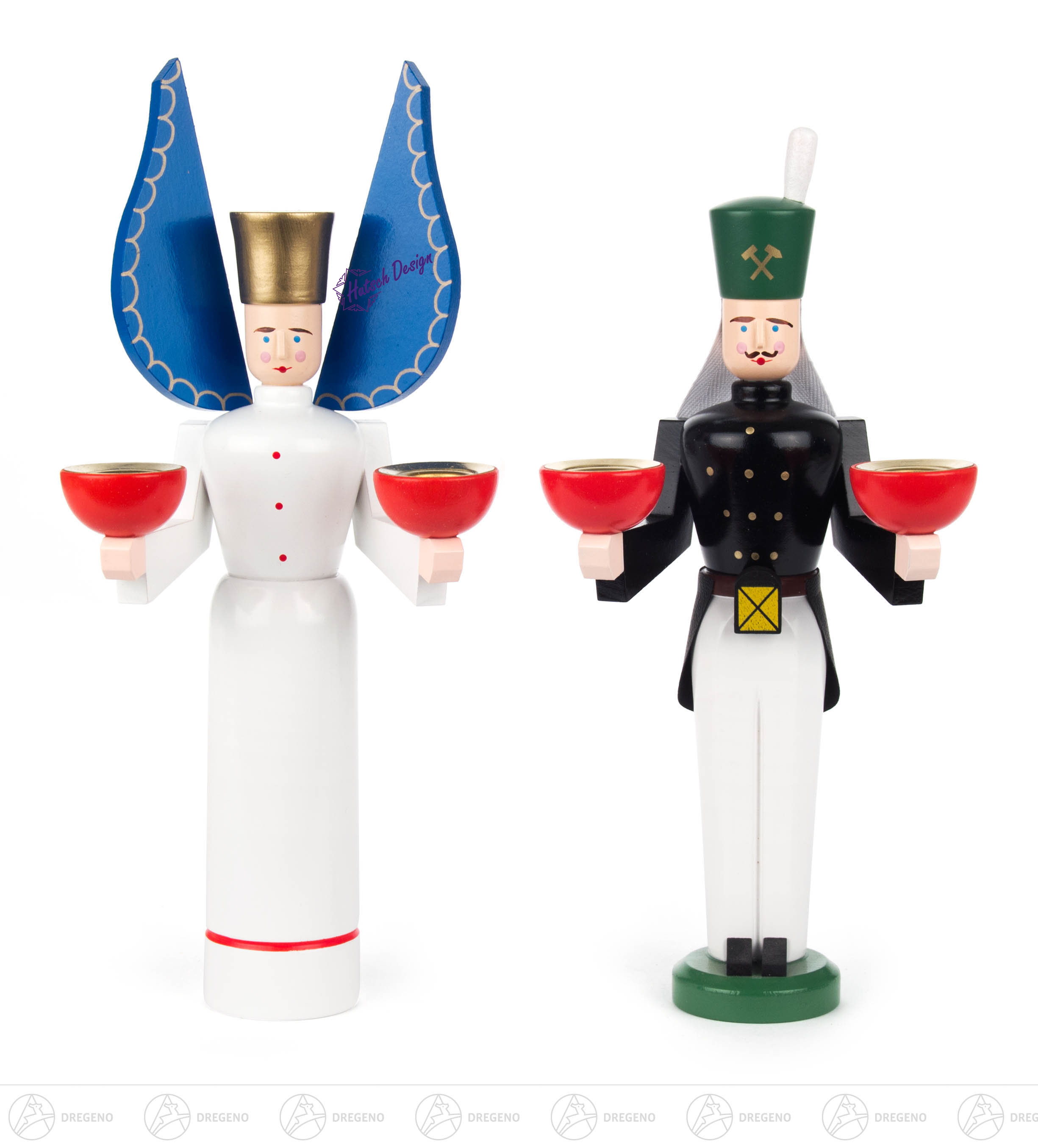 Engel und Bergmann, orange Schürze und blaue Flügel, für Kerzen d14mm