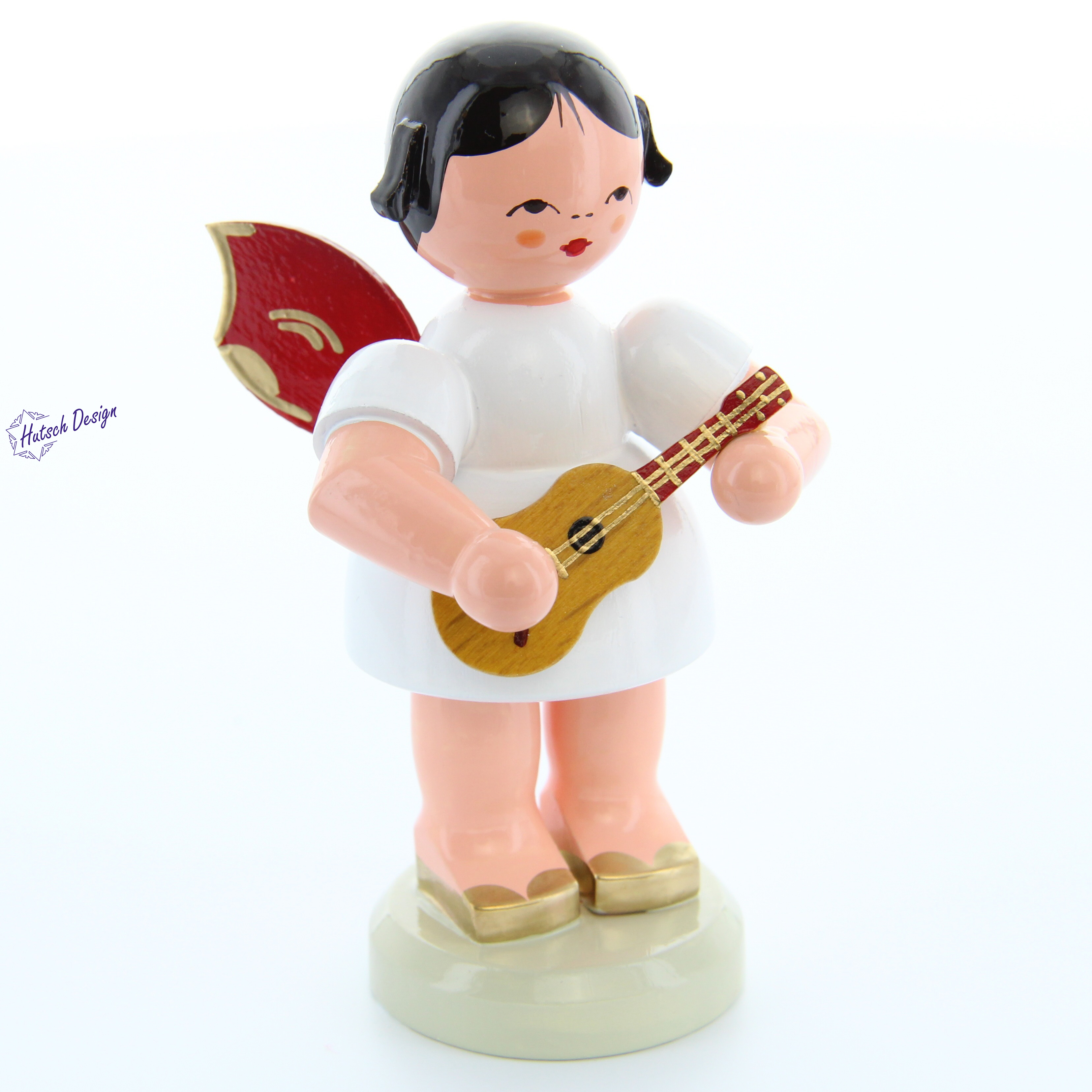 Engel stehend groß mit Ukulele, rote Flügel