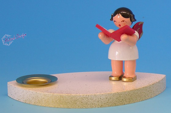 Kerzenhalter weiß/gold, Engel mit Buch, Flügel rot