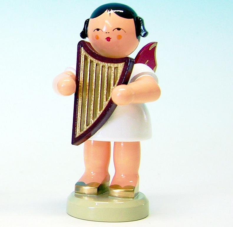 Engel stehend groß mit Handharfe, rote Flügel