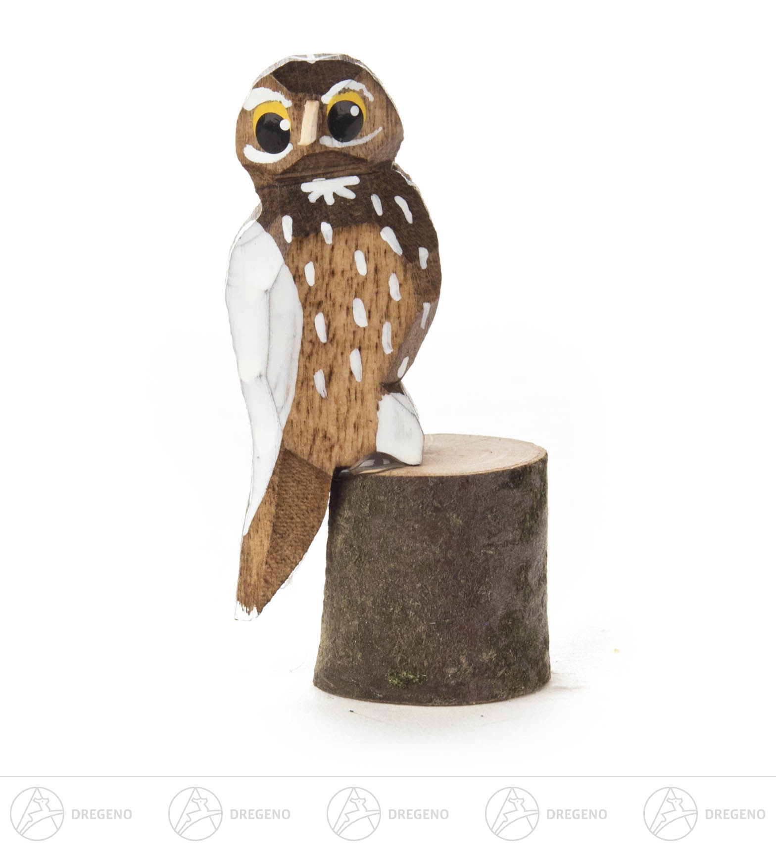 Eule gebeizt und bemalt groß auf Stamm