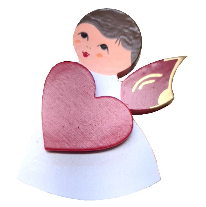 Magnetpin Engel mit Herz, Flügel rot, lasiert und handbemalt