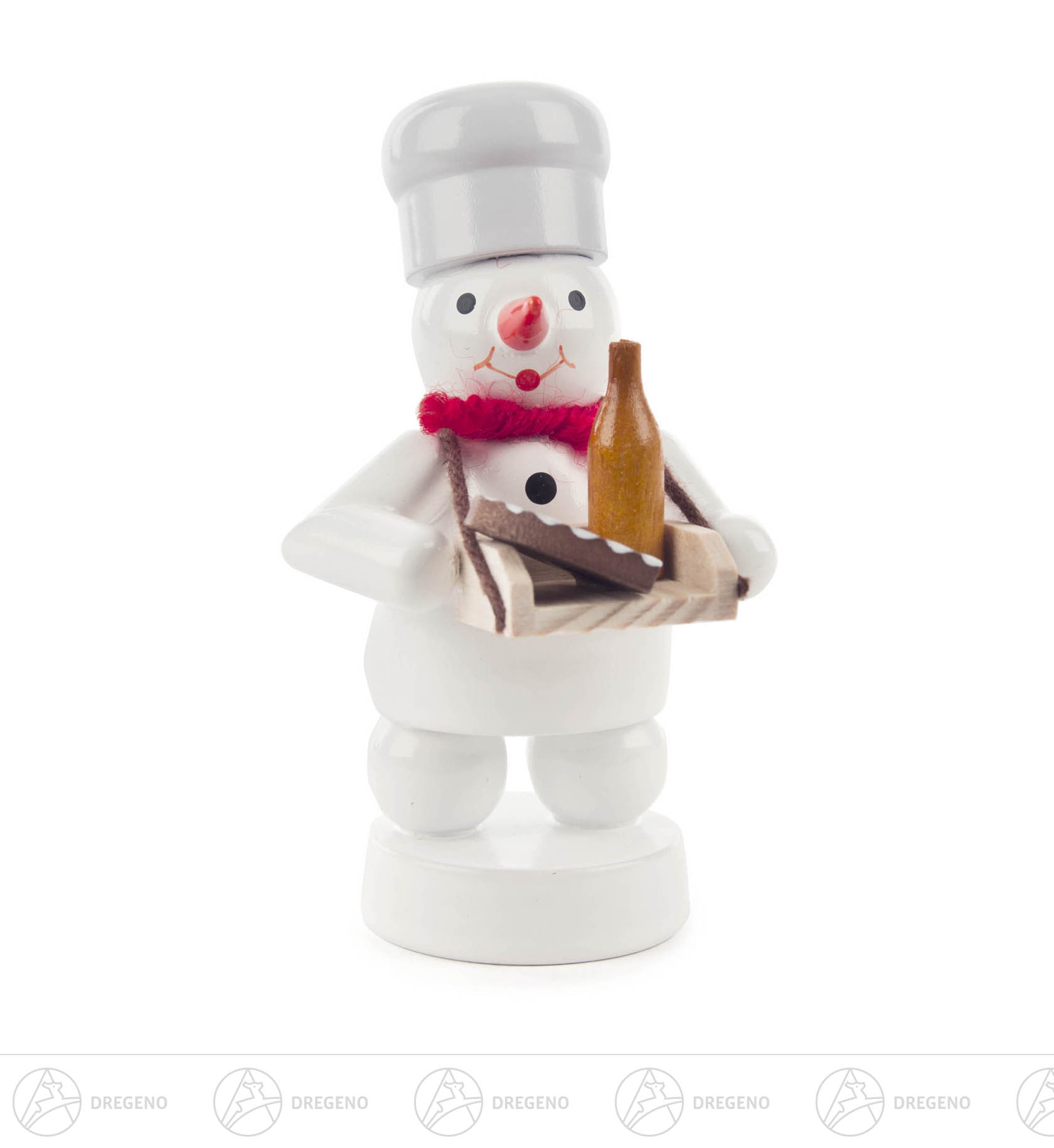Schneemann Bäcker mit Bauchladen 8cm