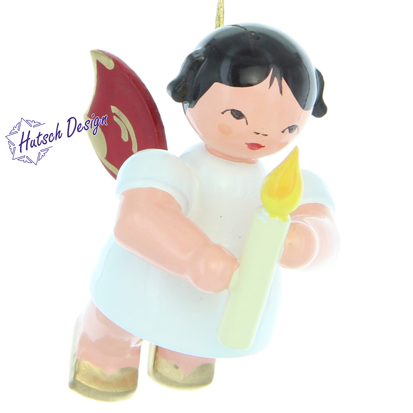 Engel schwebend mit Kerze, rote Flügel