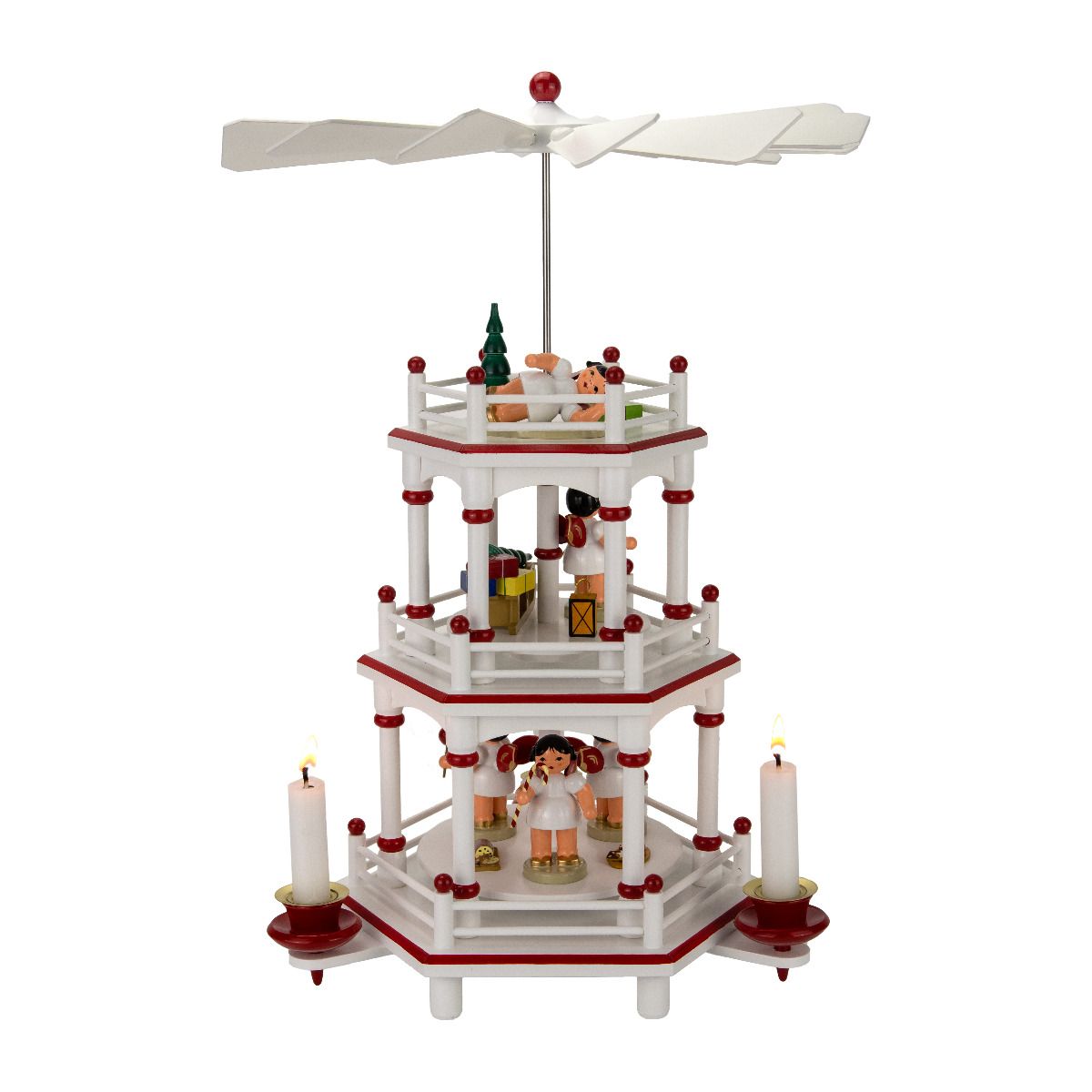 Pyramide 3 Etagen weiß / rot, 35 cm, SK-Engel + Geschenkeschlitten mit roten Flügeln und Zubehör Pyramide 3 Etagen weiß / rot, 35 cm, SK-Engel + Geschenkeschlitten mit roten Flügeln und Zubehör