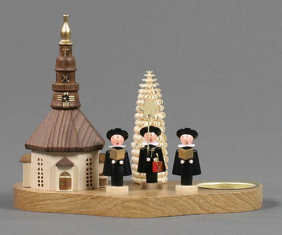 Teelichthalter mit Seiffener Kirche und Kurrende