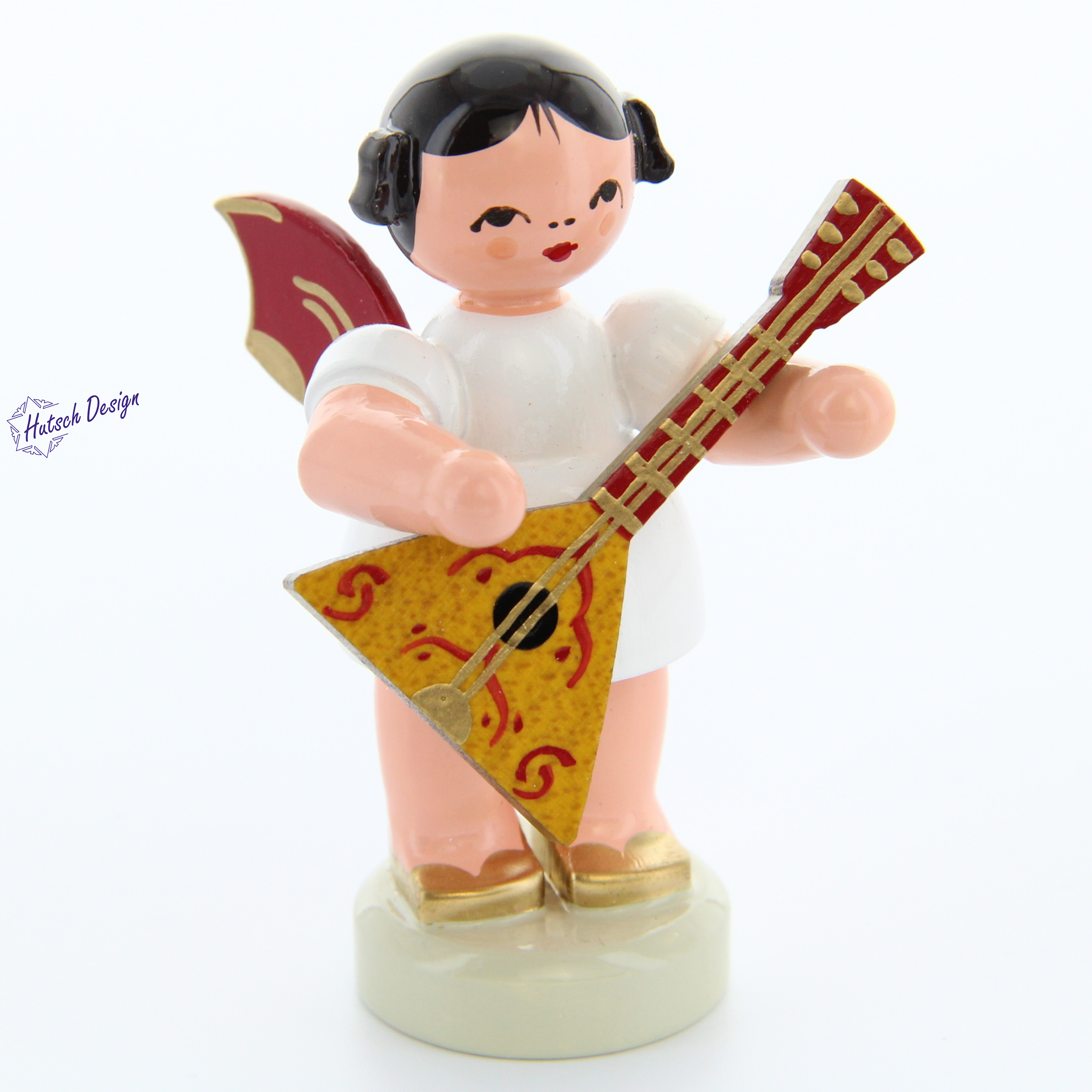 Engel stehend mit Balalaika, rote Flügel