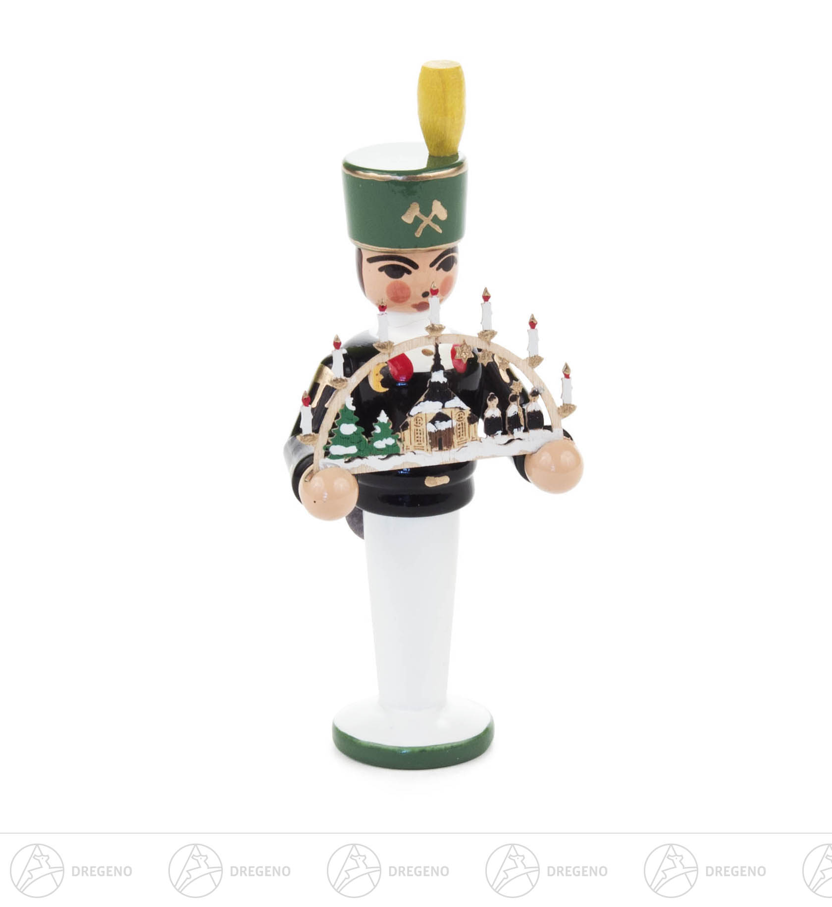 Miniatur Bergmann mit Schwibbogen Seiffener Kirche 6cm