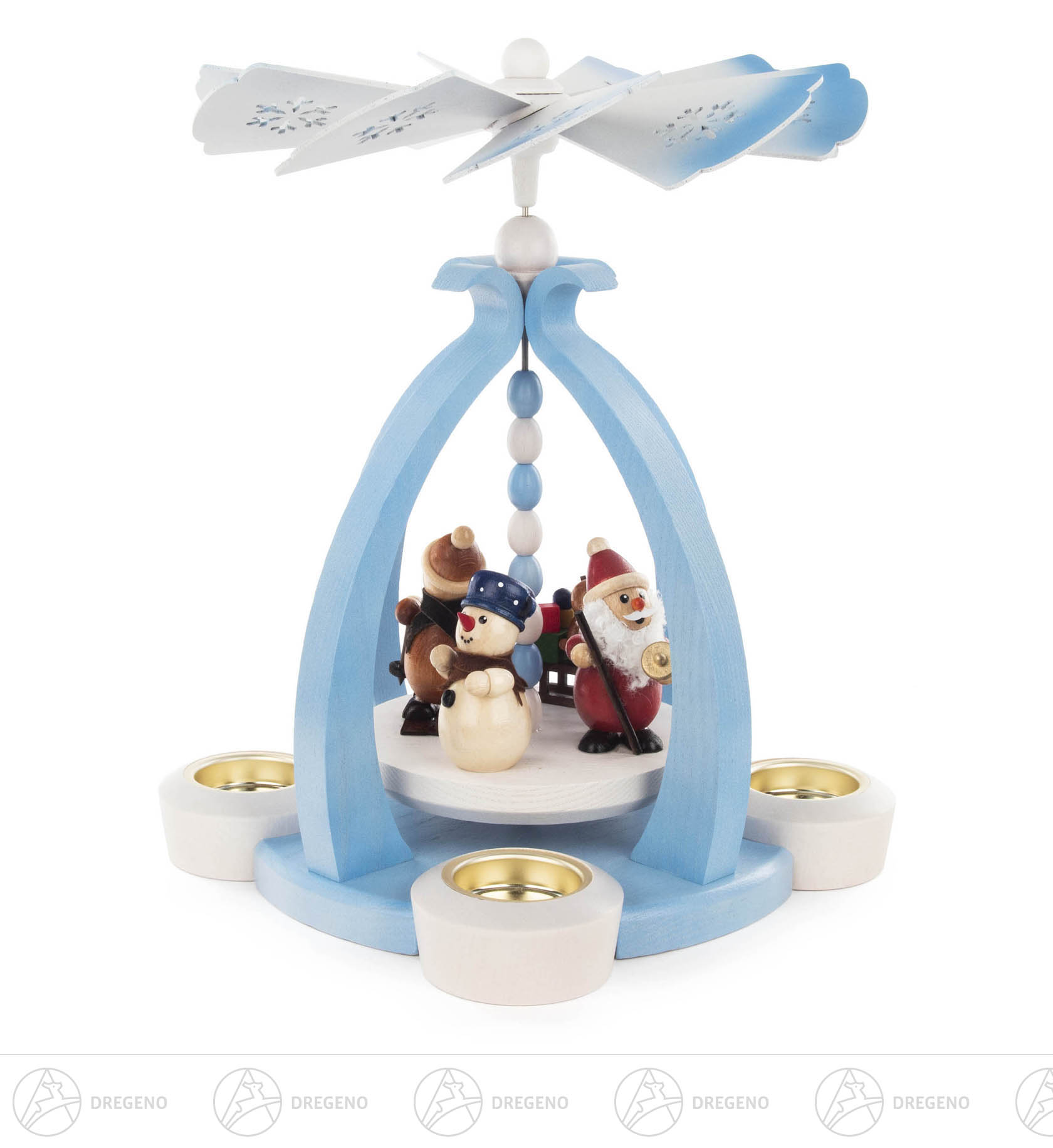 Pyramide Weihnachtsmann und Schneemann farbig für Teelichte