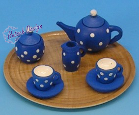 Teeservice, blau mit weißen Punkten