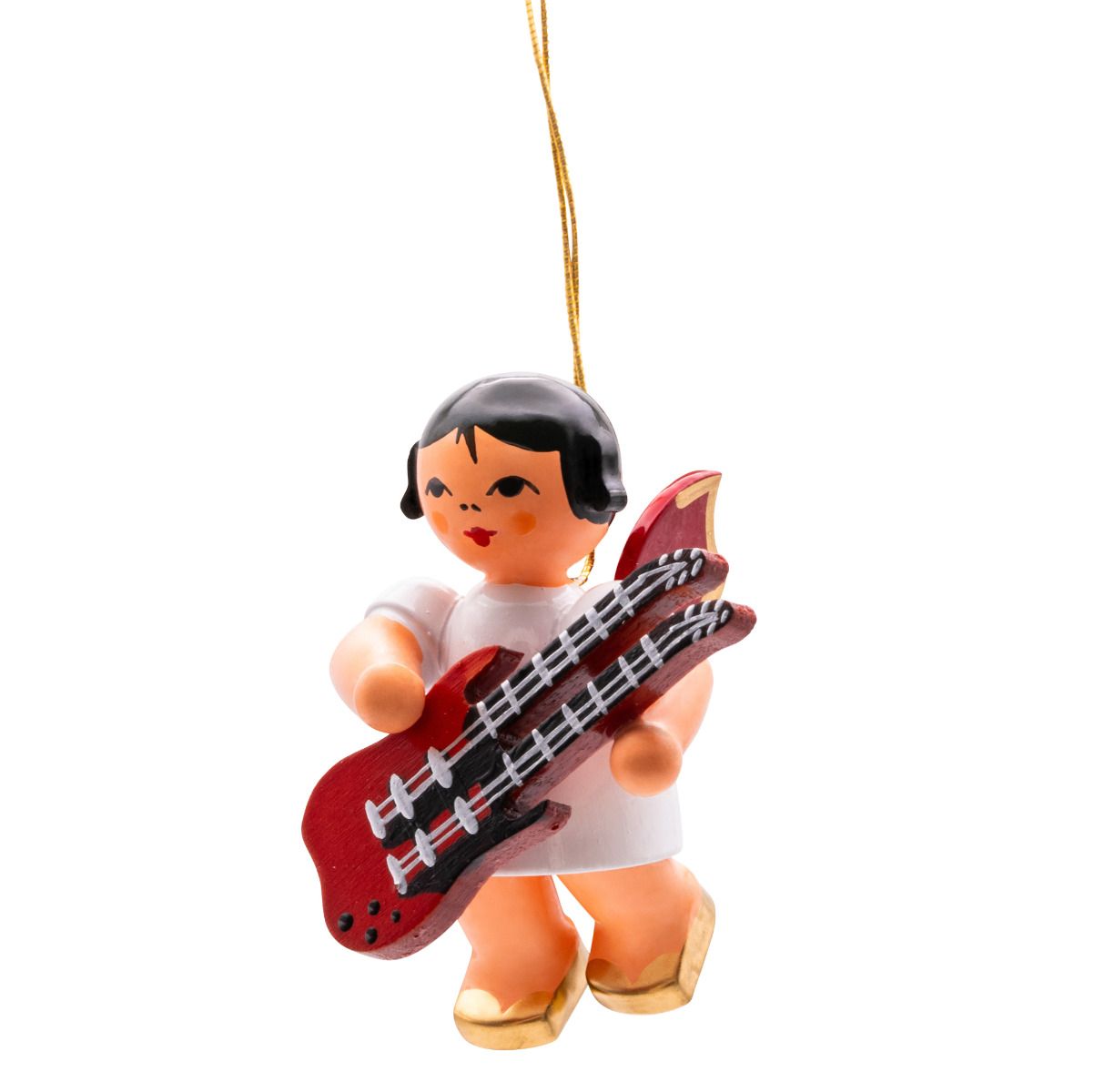 Schwebeengel mit Doppelhalsgitarre, rote Flügel 6cm