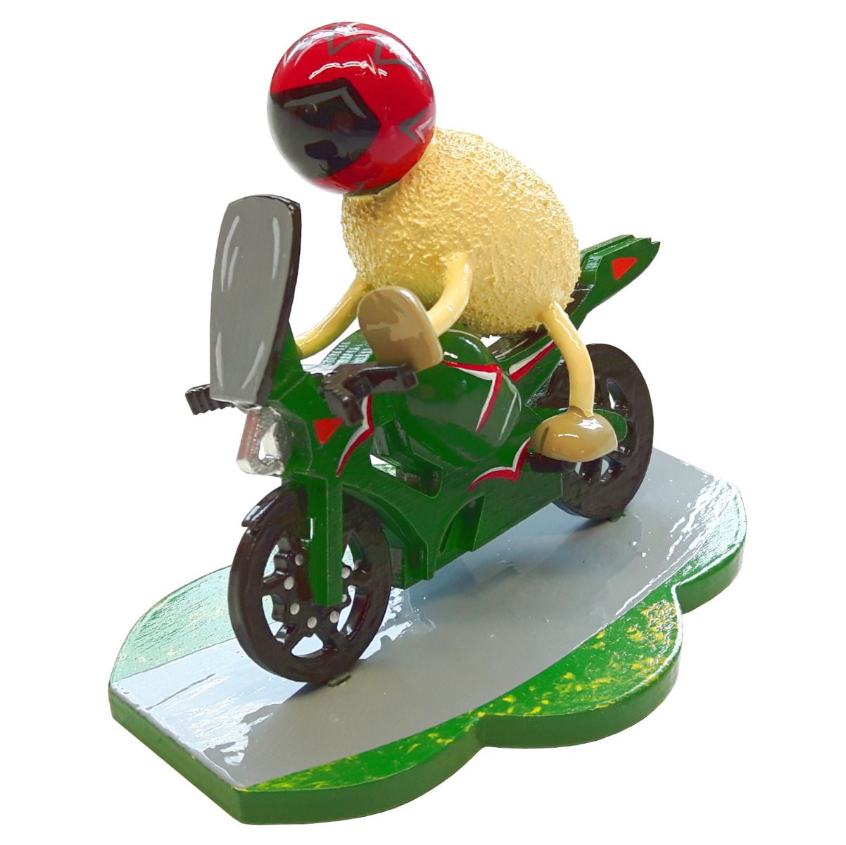 Schaf Racy mit grünem Motorrad 7,5cm #1 Schaf Racy mit grünem Motorrad 7,5cm #1