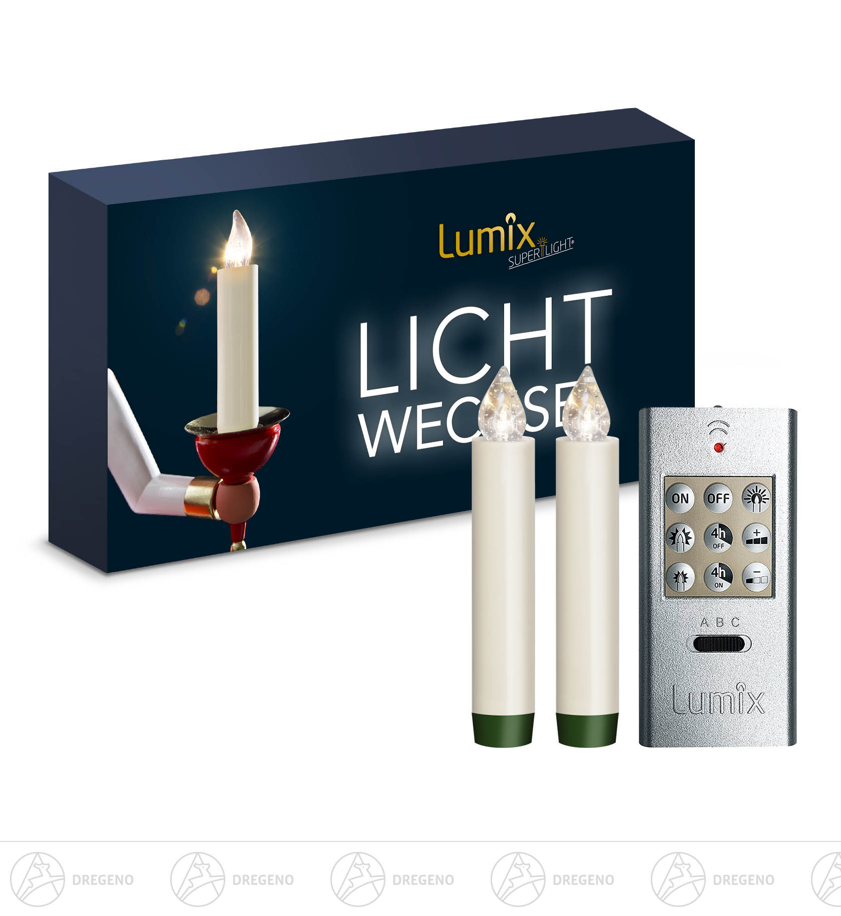 LUMIX CLASSIC superlight elfenbein groß Basis-Set d17mm , 2 Kerzen, 1 Fernb., 2 Batterien AA