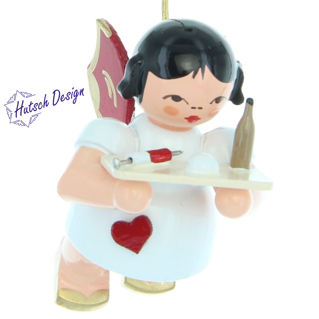 Herzengel schwebend mit Spritze, rote Flügel