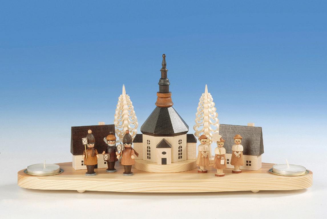 Sockel mit Teelicht  Seiffener Kirche ca.12cm