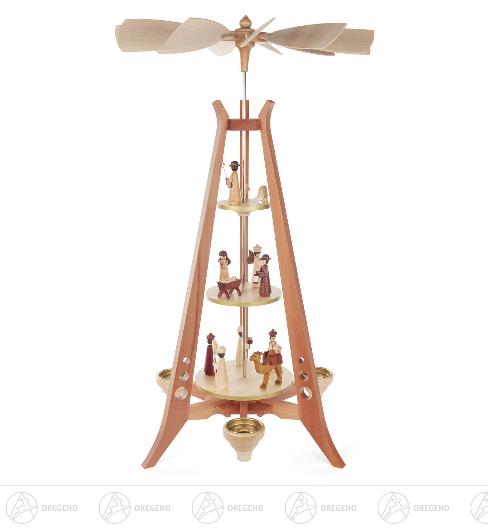 Pyramide Christi Geburt,natur,3-stöckig mid-century modern Stil für Teelichte u. Kerzen 14mm