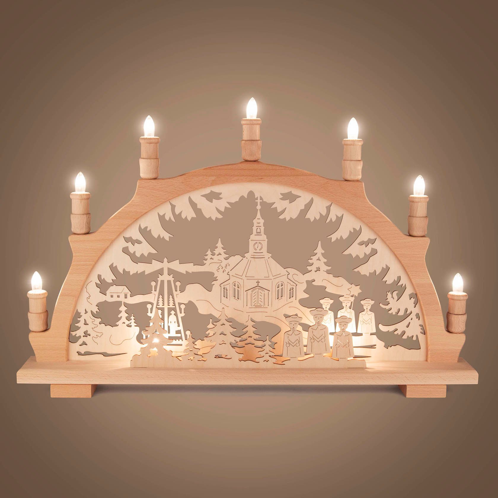 Schwibbogen mit Seiffener Kirche elektrisch beleuchtet 38x57cm