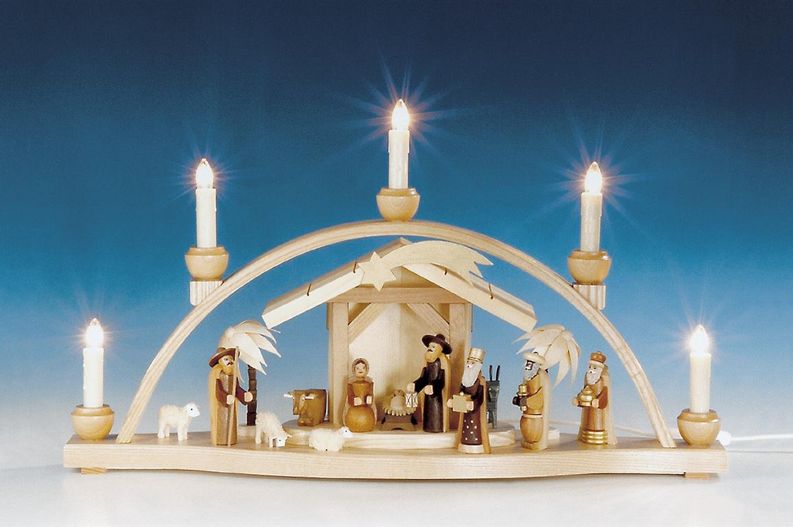 Schwibbogen klein mit Krippe  natur elektr. Beleuchtet B 51cm