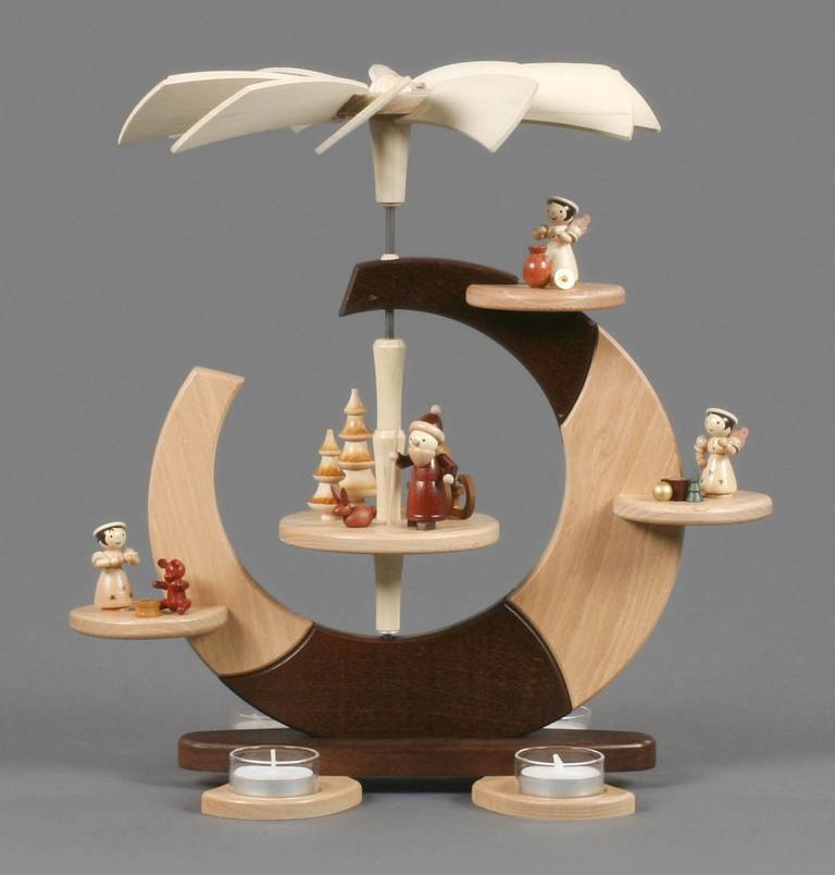 Pyramide Offener Kreis mit Weihnachtsmann und Engeln, für Teelichte