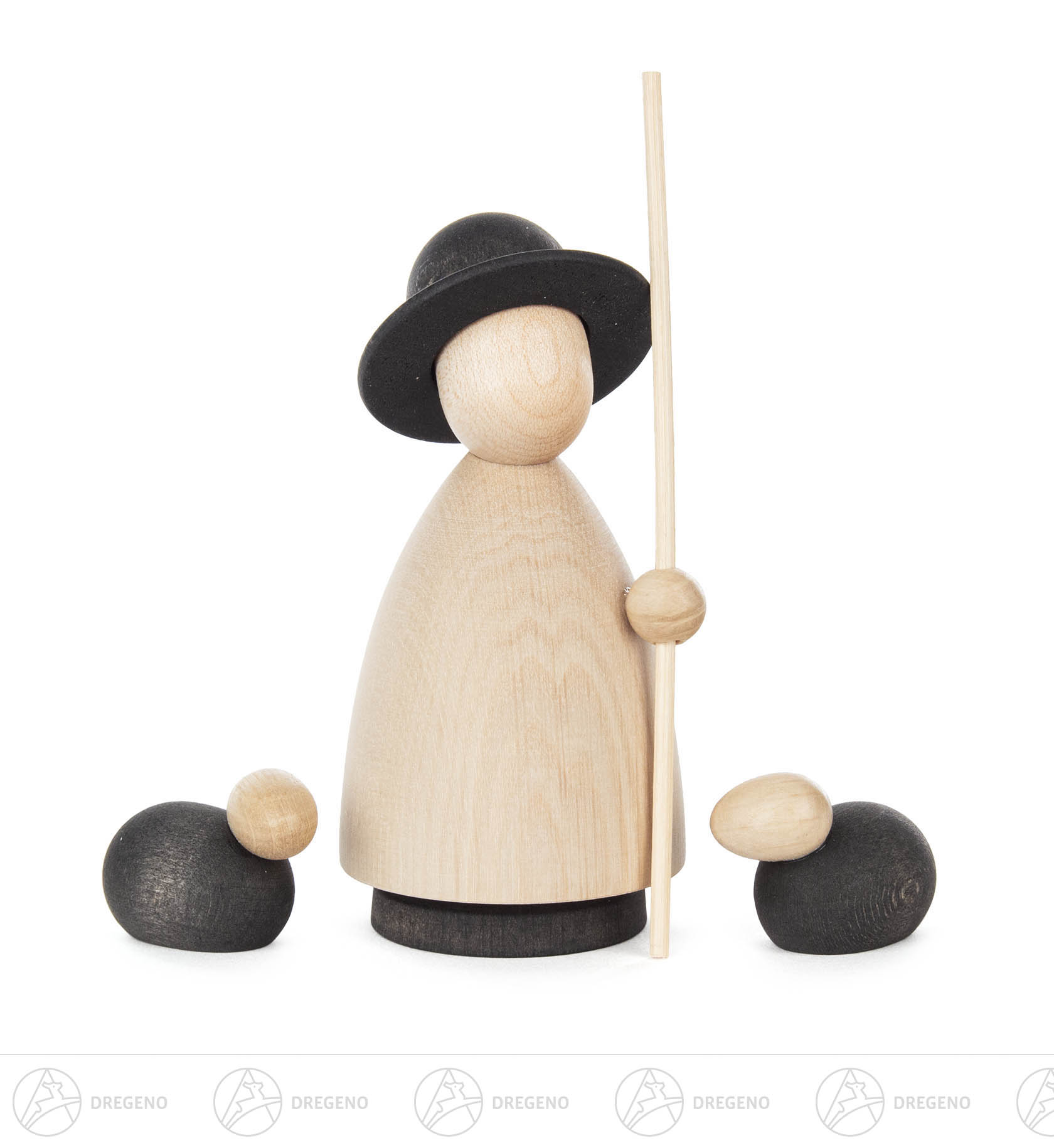 Schäfer mit 2 Schafen natur/anthrazit groß 11cm