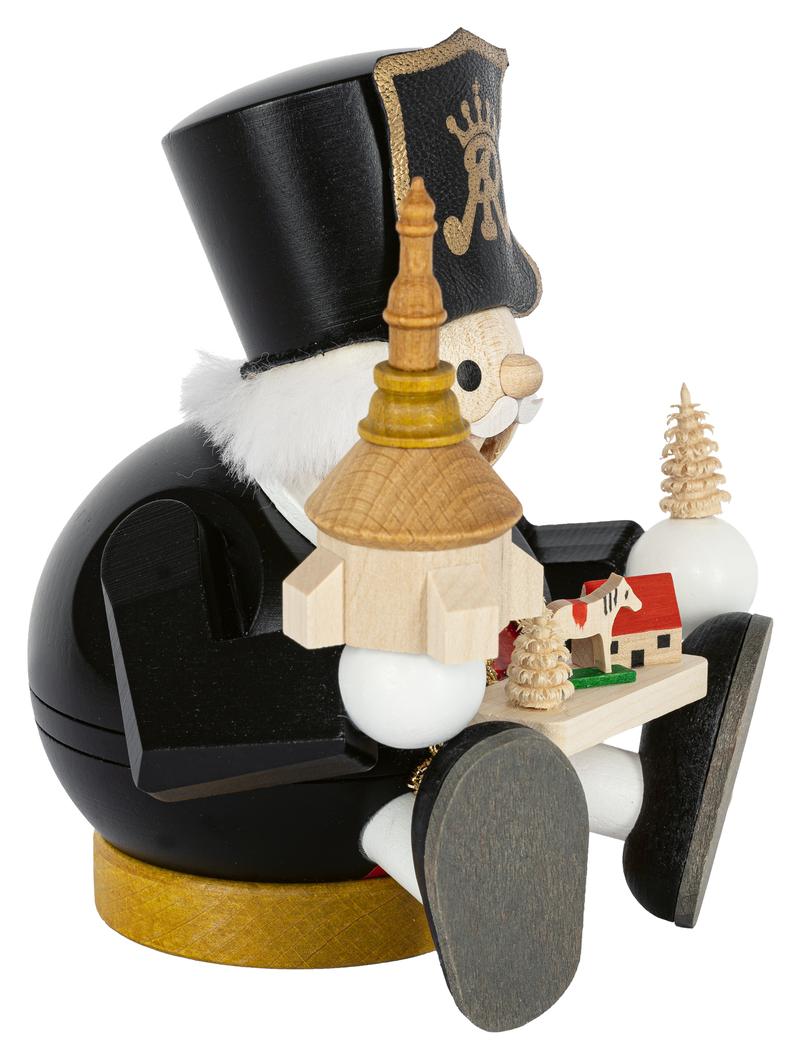 Rauchmann Bergmann mit Seiffener Kirche sitzend 14cm