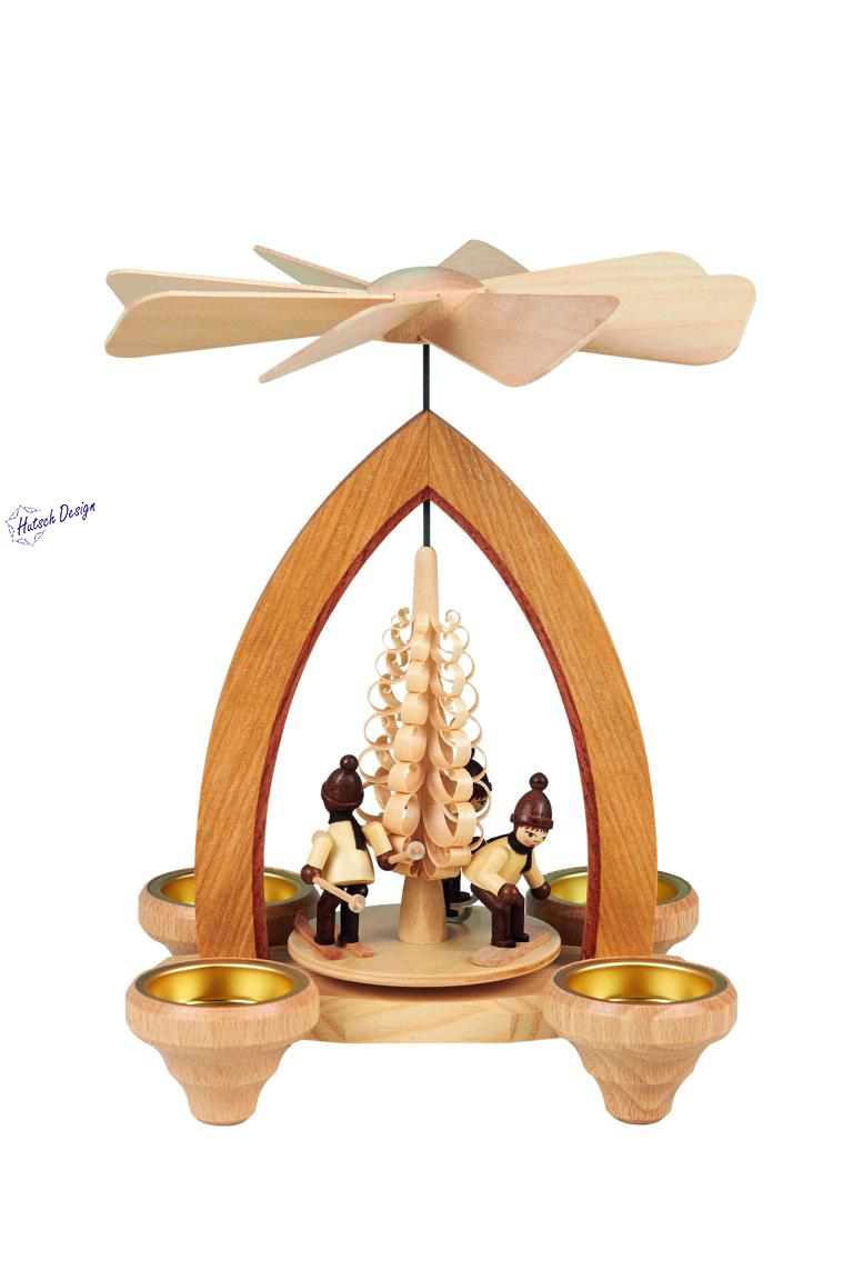 Teelichtpyramide mit Wintersportler 26cm Teelichtpyramide mit Wintersportler 26cm