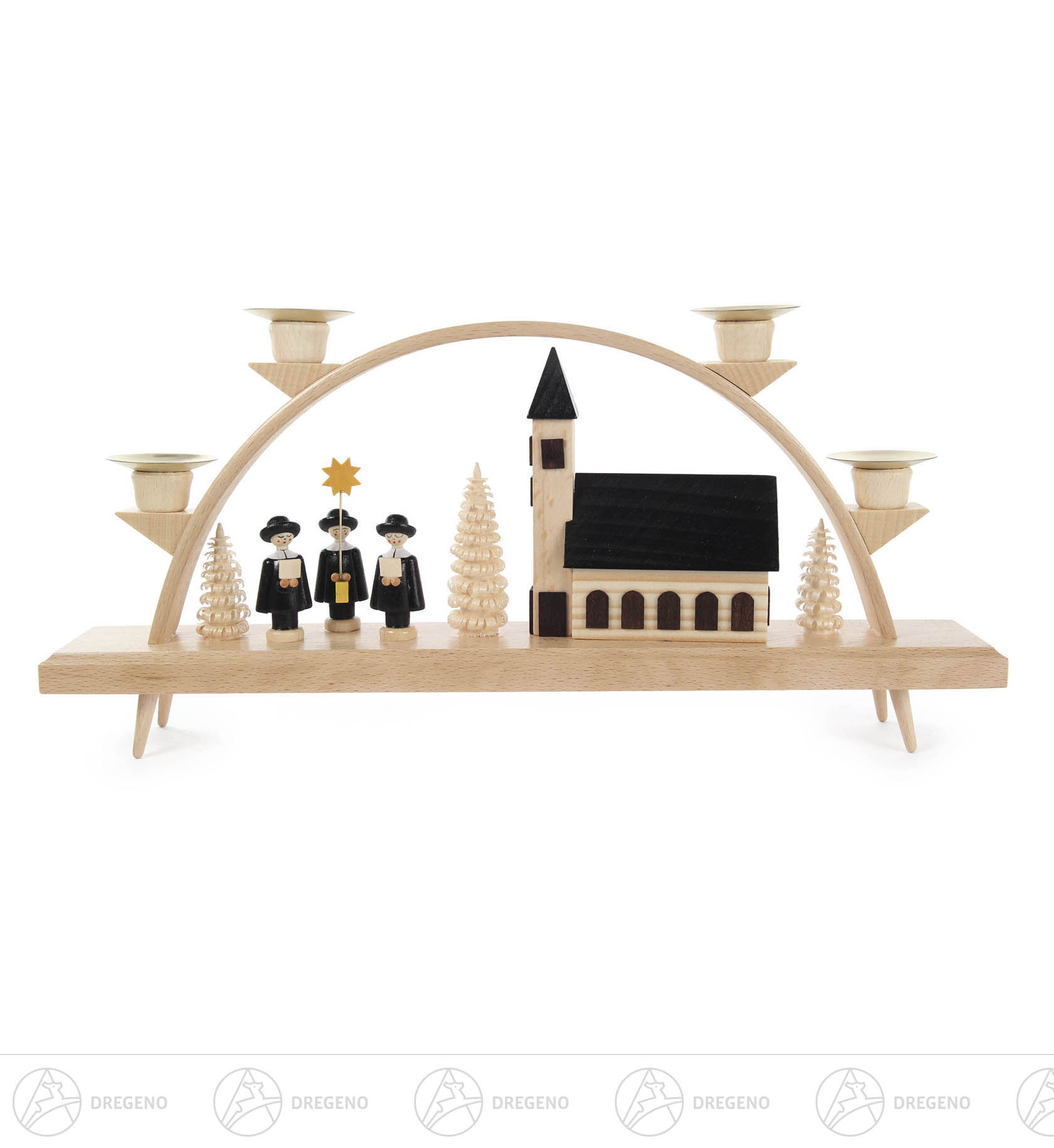 Schwibbogen mit Kirche und Kurrende, für Kerzen d14mm 16x35cm Schwibbogen mit Kirche und Kurrende, für Kerzen d14mm 16x35cm