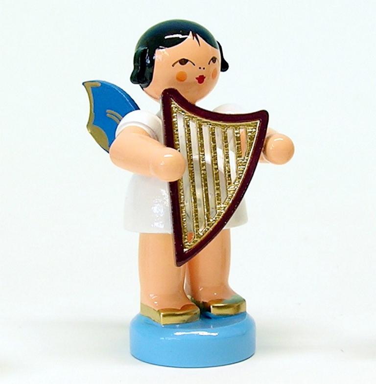 Engel stehend mit Handharfe, blaue Flügel