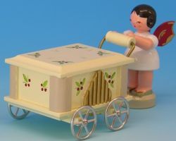 Engel an der Drehorgel mit Spielwerk Stille Nacht Kurzfass., rote Flügel