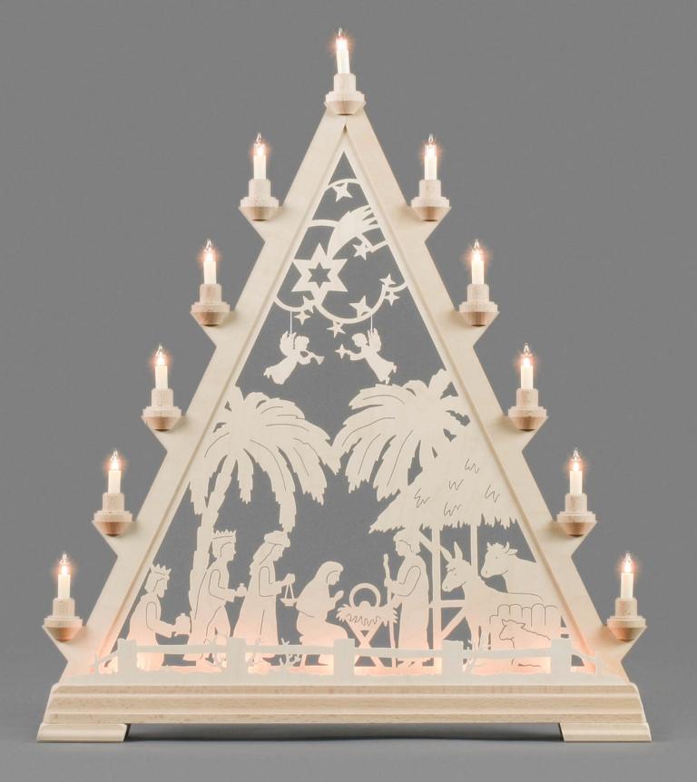 Weihnachtsdreieck mit Christi Geburt, elektrisch beleuchtet